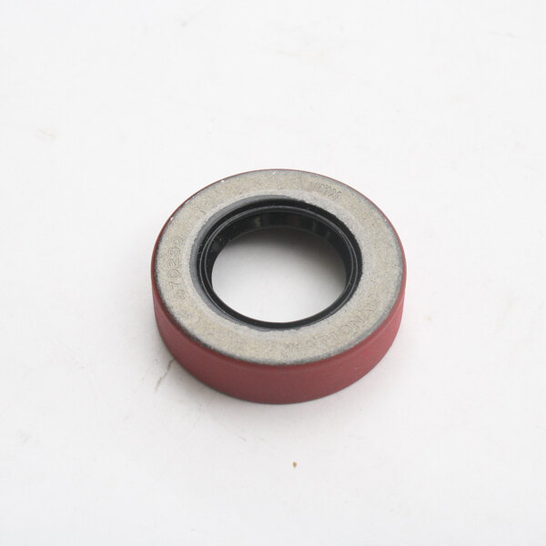 A red rubber oil seal with black and red tape.