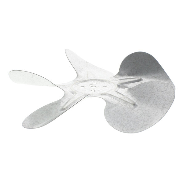 A metal propeller blade with a silver finish.