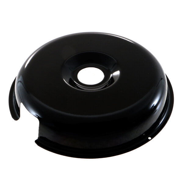A black plastic reflector pan lid with a hole in it.