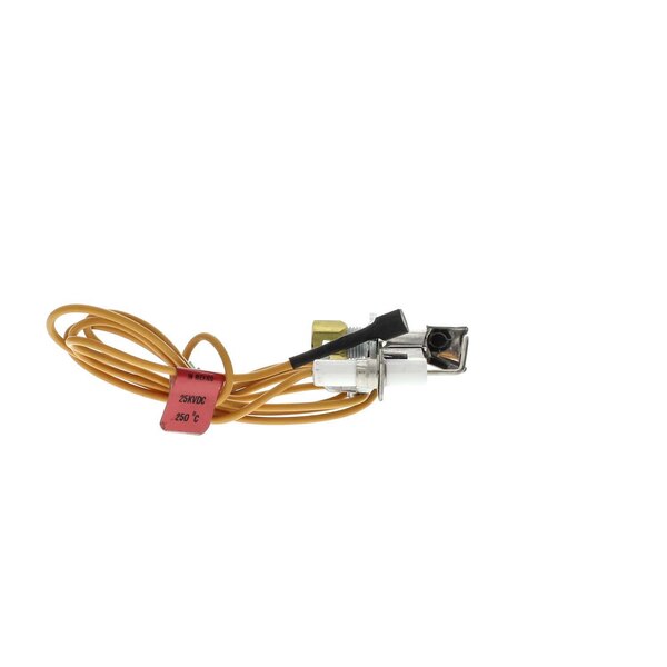 A yellow cable with a red plug on a US Range spark ignition pilot.