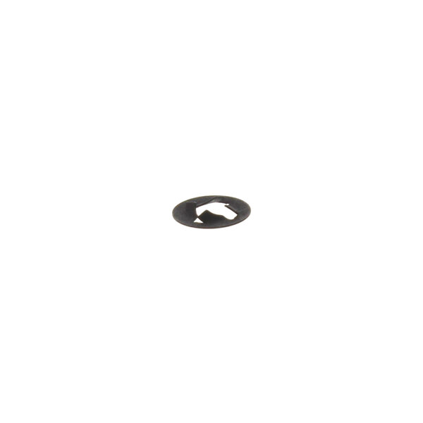 A black circular nut retainer with a hole in the middle.