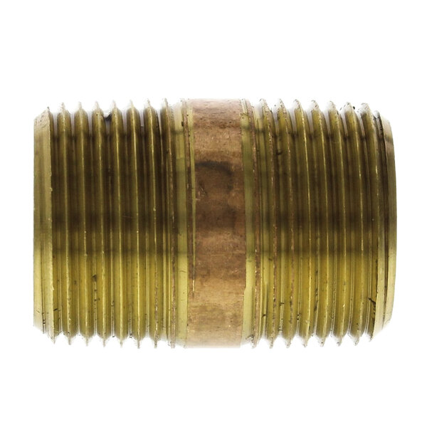 A brass Blakeslee nipple with threads.