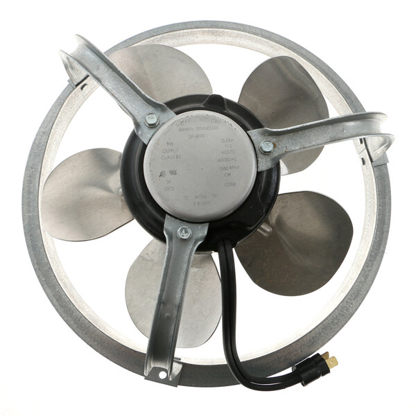 A Delfield 8-blade metal fan assembly with a wire.