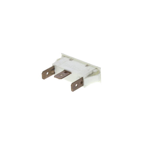 A white rectangular electrical device with brown metal parts.