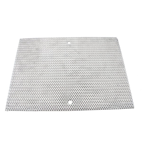 A white metal mesh grid with holes.