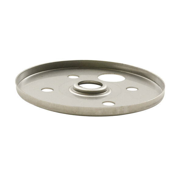 A metal circular disc with holes.