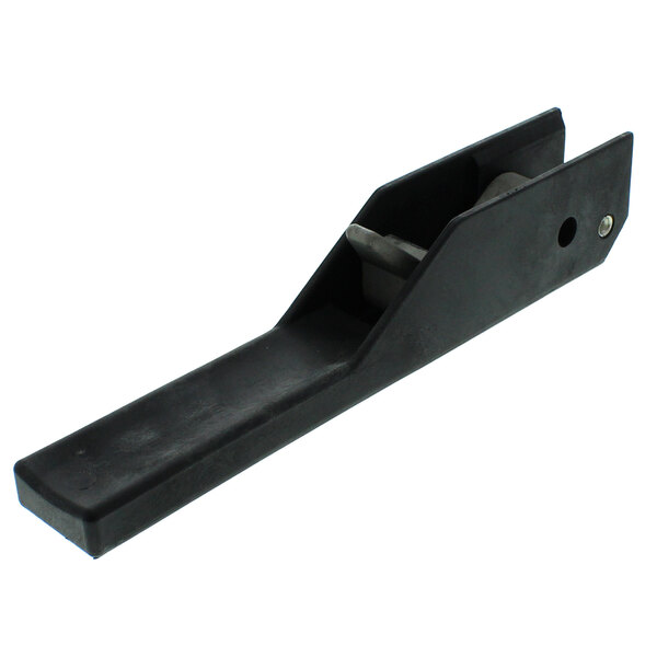 A black plastic locking lever with a handle and hole in the middle.