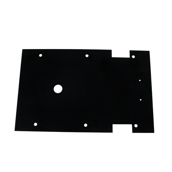 A black rectangular motor mounting plate with holes.