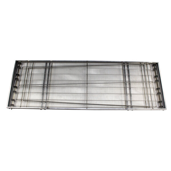 A metal grid for a Lincoln conveyor oven on a white surface.