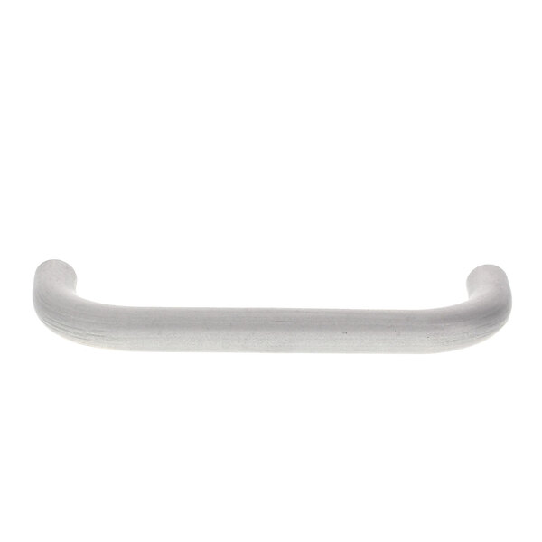 A white handle on a metal bar.