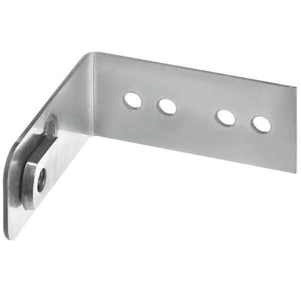 A stainless steel Bakers Pride bracket with holes on the side.