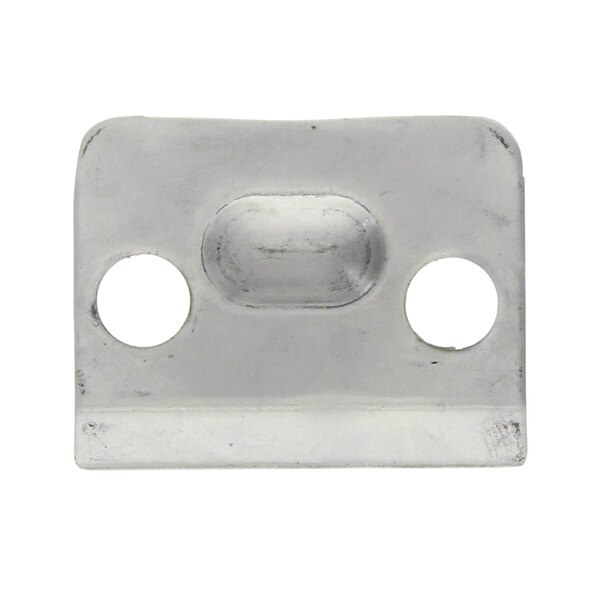 A close-up of a Bakers Pride Striker Plate, a metal piece with two holes in it.