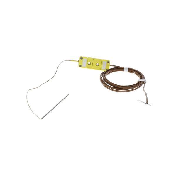 A Duke thermocouple with a yellow and white wire and plug.