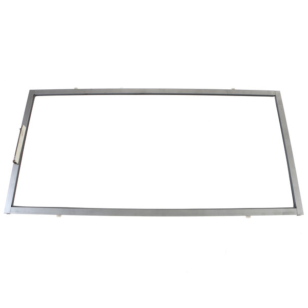 A rectangular metal frame with a white background.
