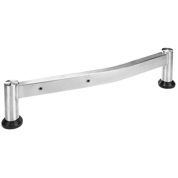A stainless steel Varimixer right leg with black rubber feet.