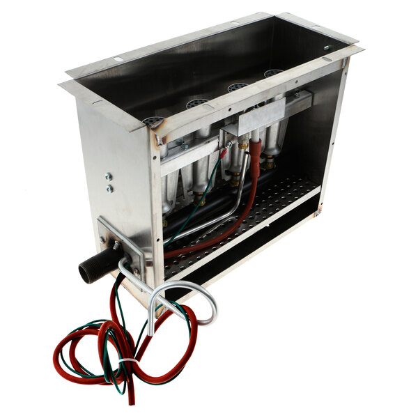 A metal box with wires and tubes inside.