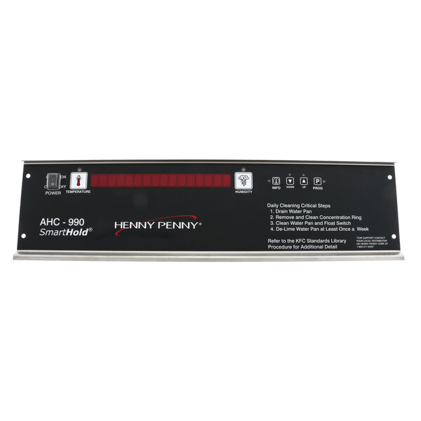 A black rectangular Henny Penny Controller with white text and red numbers.
