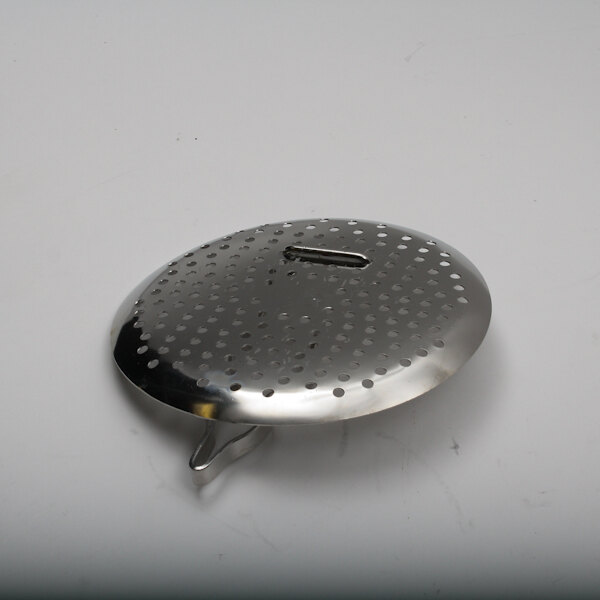 A stainless steel Legion strainer with holes in it.