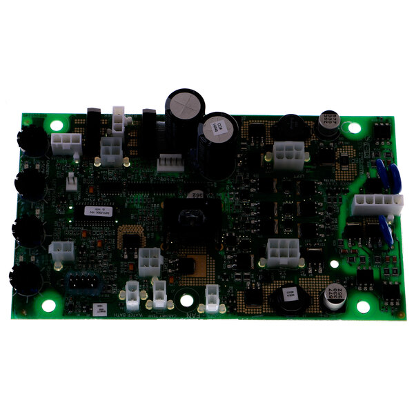 A green Bunn 40177.1000 control board with many small black and white objects.