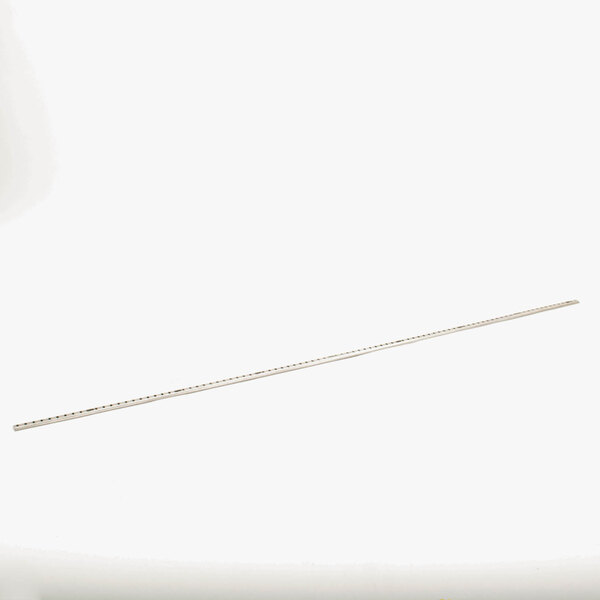 A long thin metal stick with black dots on a white background.