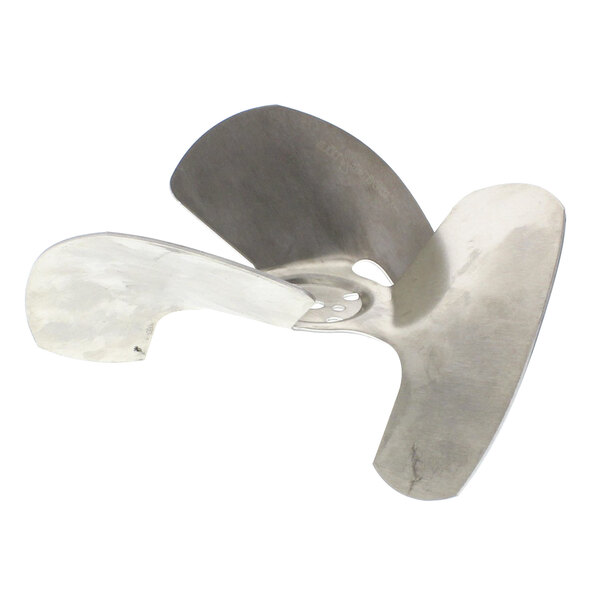 A silver metal propeller blade with a hole in the center.