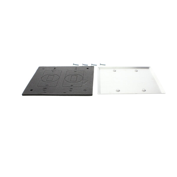 A black and white rectangular cover with screws.