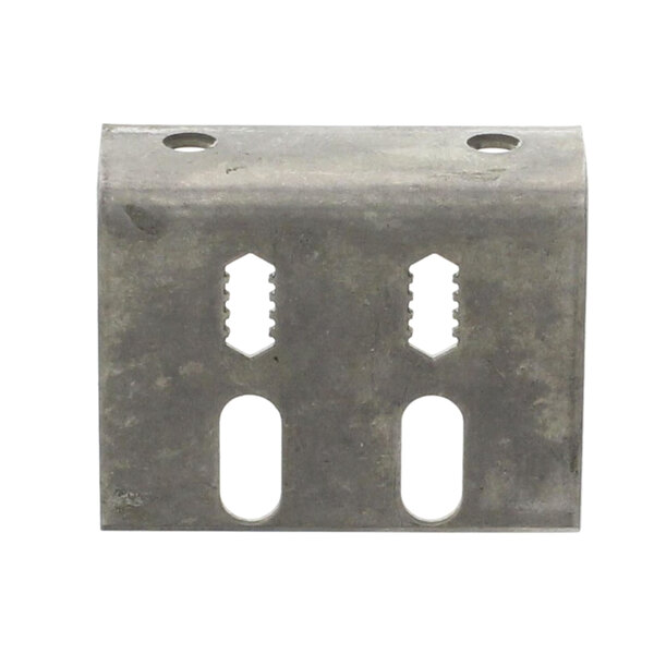 A metal Beverage-Air bracket with two holes.