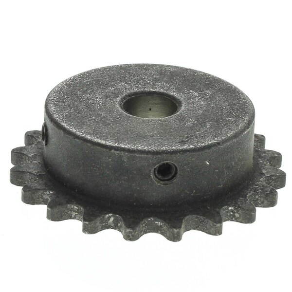 A close-up of a black metal Marshall Air sprocket gear with holes.