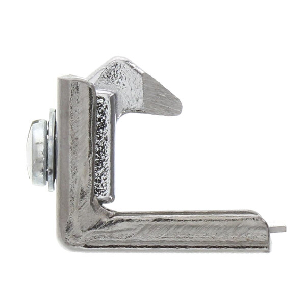 A close-up of a silver metal NU-VU plate latch.