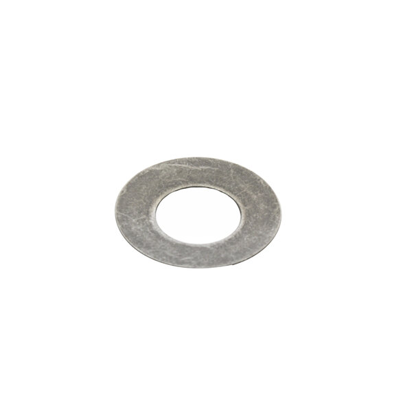 A round metal spring washer with a hole in the middle.