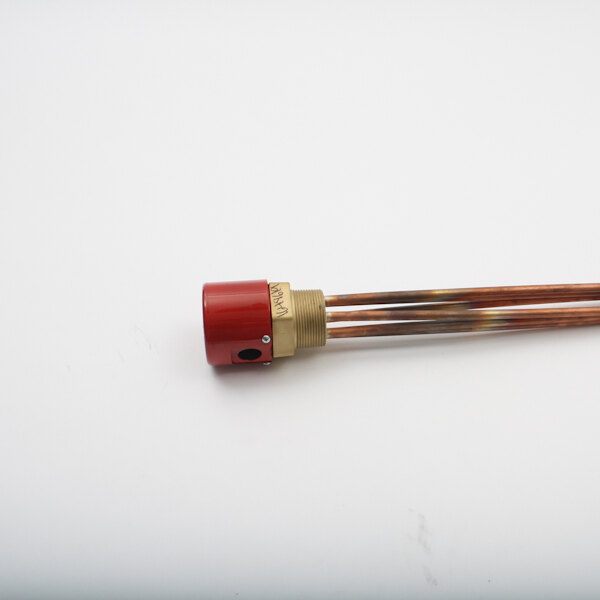 A red and gold metal Legion Element 3ph steam pipe with a red handle.