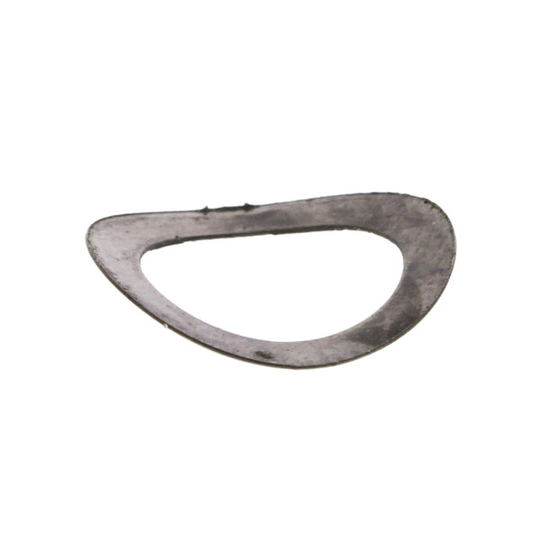 A close-up of a metal ring with a curved shape.