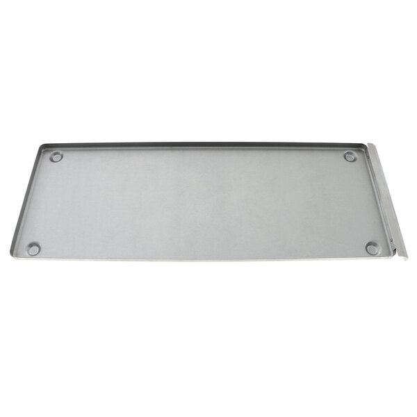 A rectangular metal tray with a handle.