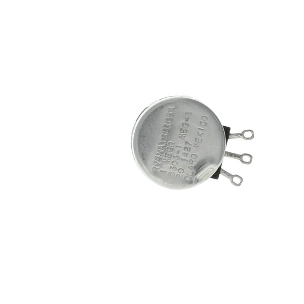 A Marshall Air potentiometer, a round metal object with metal wires attached.