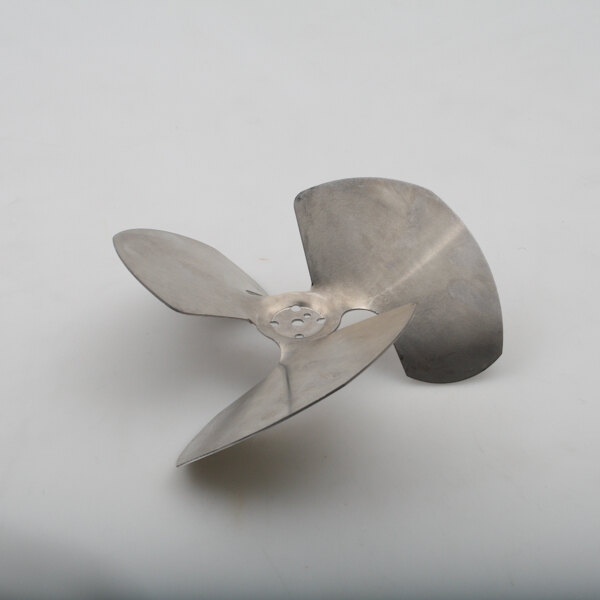 A metal Beverage-Air propeller on a white surface.