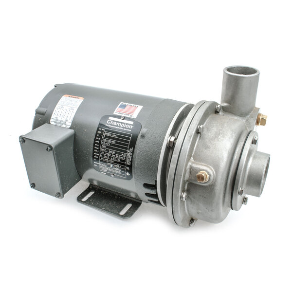 A grey electric motor with a white background.