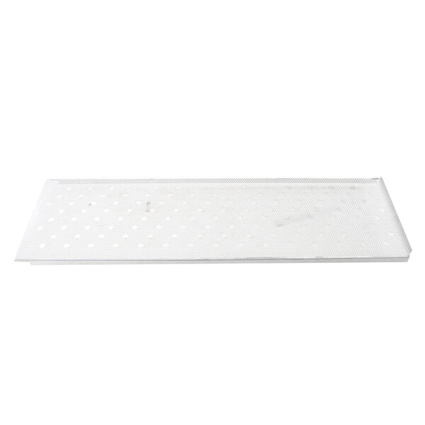 A white rectangular plastic plate with holes.