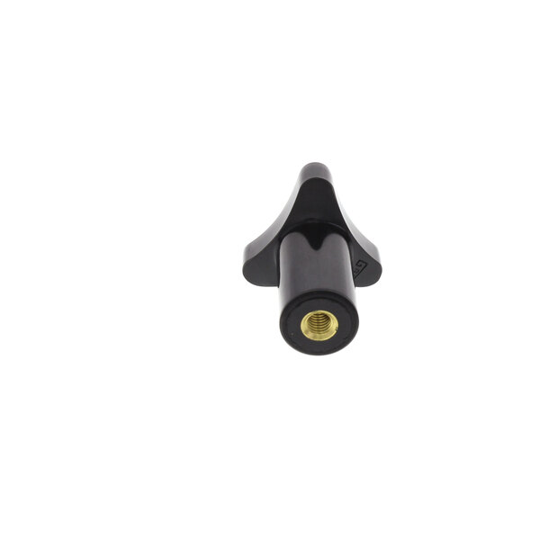 A black plastic Univex knob with a gold nut.