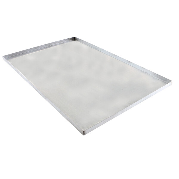 A stainless steel grease tray for a US Range with a white background.