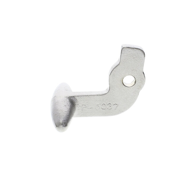 A silver metal Blakeslee handle latch with a hole.