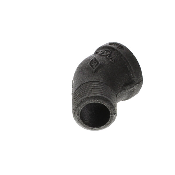 A black Cleveland 45 degree elbow pipe fitting.