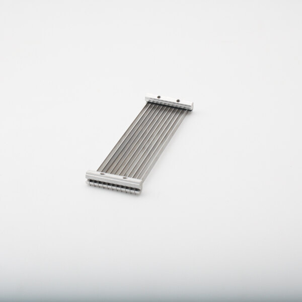 A silver rectangular replacement blade with holes on a white background.