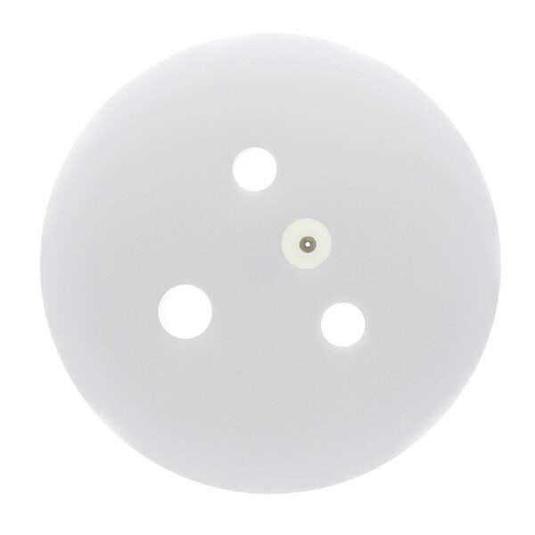 A white circle with holes in it.