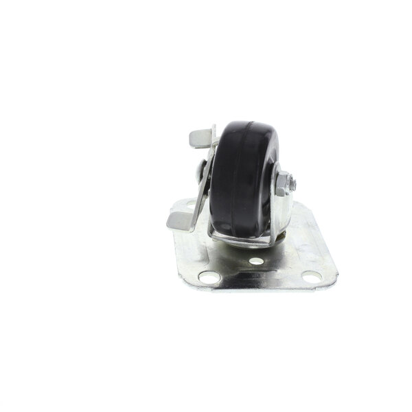 A Glastender metal caster with a black wheel.