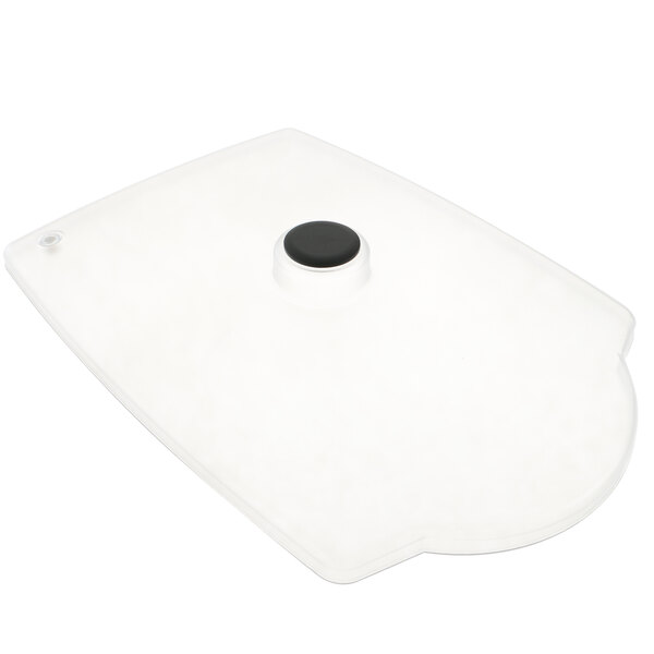 A white plastic Taylor ice hopper cover with a black knob.