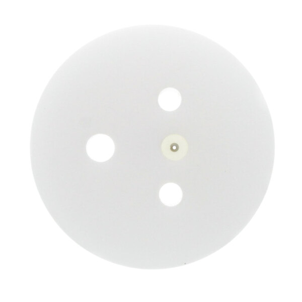 A white circle with three holes in it.