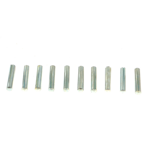 A set of ten metal pegs with holes in the ends.