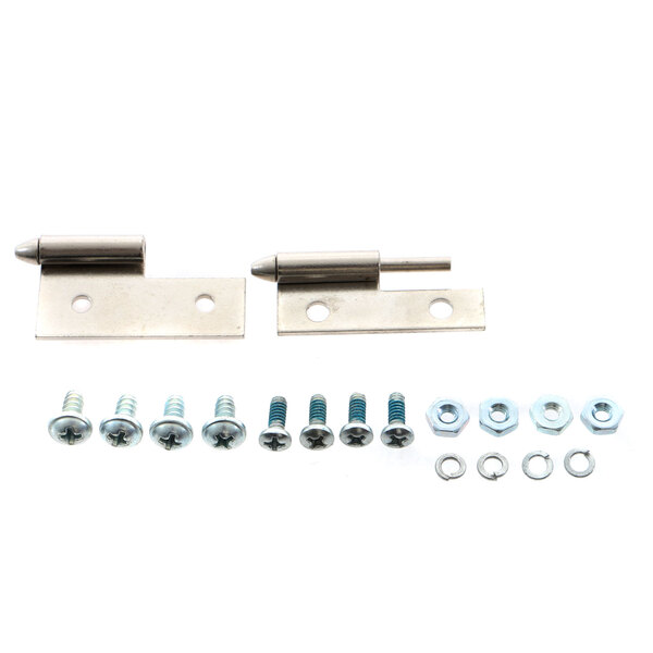 A group of stainless steel Cres Cor hinges and screws.
