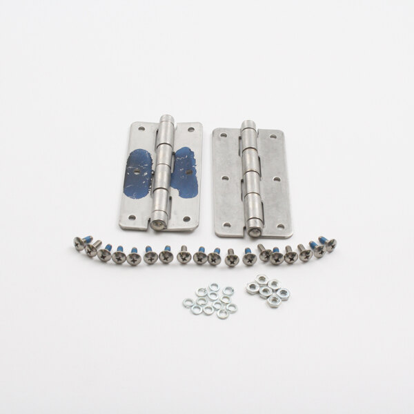 Two Cres Cor stainless steel hinges with nuts and screws.