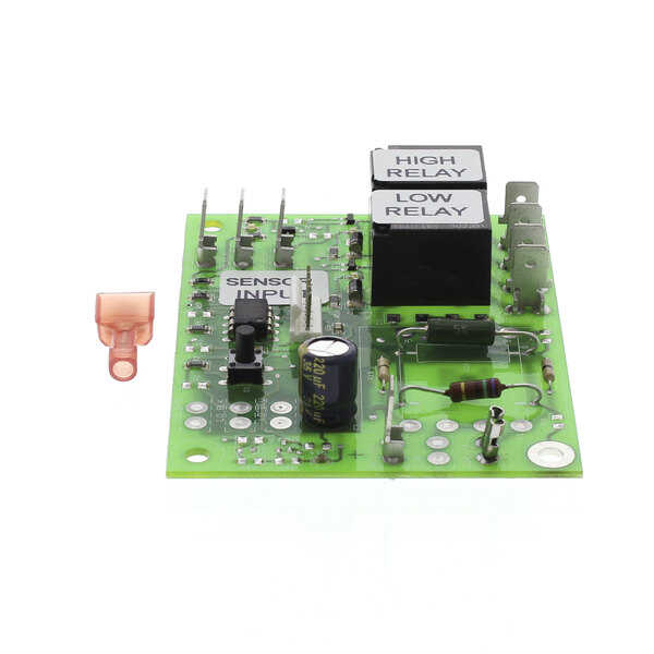 A green Blodgett water level sense board circuit board with black and silver components.